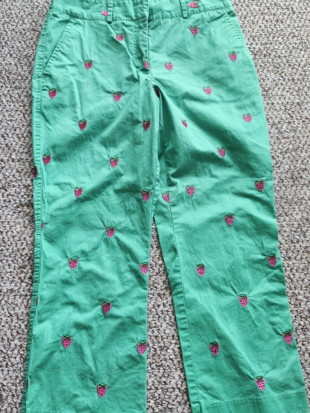 Lilly Pulitzer Green Capris with Pink Strawberry Embroidery